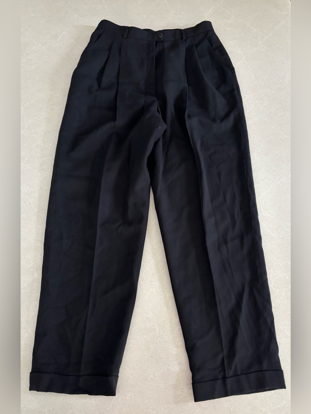 Vintage Lauren Ralph Lauren 100% Wool Pleated Trousers Black Size 14 Made in USA